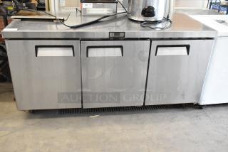 2017 Bison BUR-72 stainless steel 3-door undercounter cooler, commercial use, 115V, 1 phase; good condition.