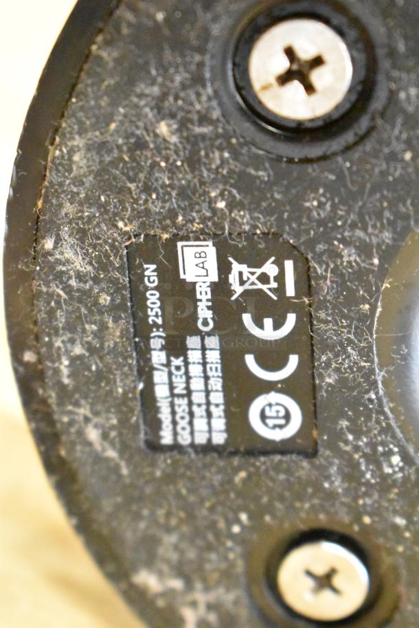 Metal base detail with model "2500 GN," Goose Neck label; visible screws, worn surface; part of POS system lot.
