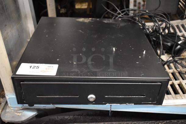 Lot of POS System including metal cash drawer, Epson receipt printers, Netgear Ethernet, Pyle PTA66BT amplifier, Lenovo monitor.