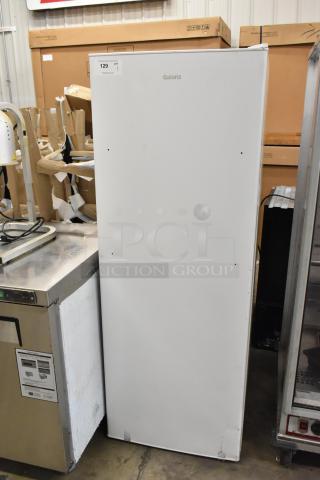 Galanz GLF11UWEA16 single door reach-in cooler, 115 volts, 1 phase. White exterior, slight wear visible.