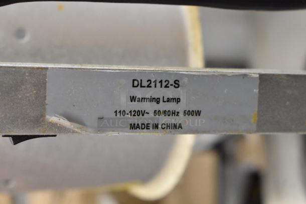 DL2112-S metal countertop warming lamp, 120 volts, 1 phase. Features dual heat lamps. Made in China, model label visible.
