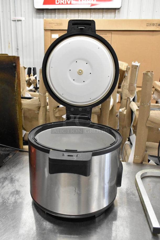 Aroma ARC-1130S stainless steel rice cooker, open lid, countertop model, 120V, 1 phase, visible wear on exterior.