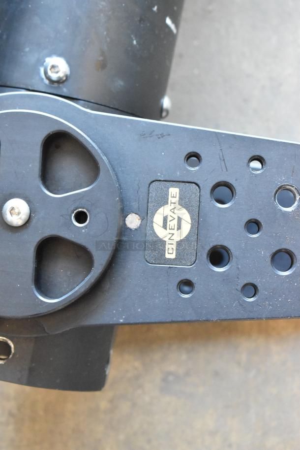 Cinevate Pocket Jib Pro in black, features multiple mounting holes and Cinevate logo, slight wear visible.
