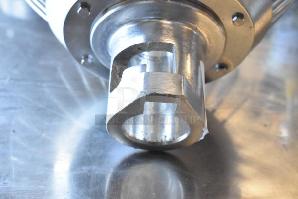Metal commercial whisk attachment for Hobart mixer, robust design, polished finish, excellent condition, fitting details visible.