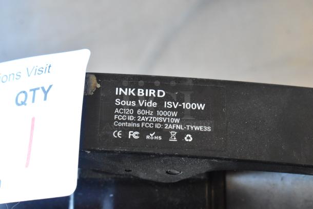 Ink Bird ISV-100W Sous Vide, 120V, 1 Phase, label shows AC120 60Hz 1000W, FCC ID 2AYZDISV10W, black finish.