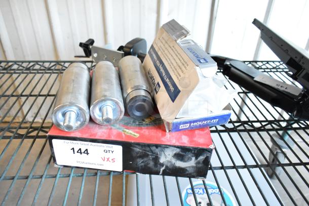 Lot of various items including 3 metal legs, universal gas hose, and Mount-It! universal TV mounting hardware pack.