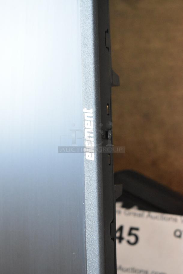 Element EM2FPAB24B monitor with wall mount, black finish, showing logo. Appears in good condition.
