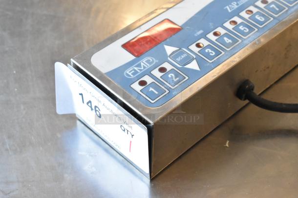 FMP Zap Timer, 115V, 1 Phase; features digital display, buttons 1-7, scan button; metallic casing; auction tag visible.