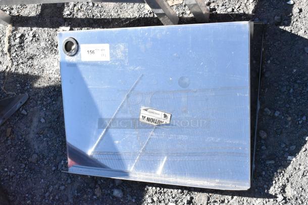 2 various metal wall mount shelves, size 48x12x12 inches. Slightly scratched surface, includes caution label.