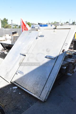 Mr Winter Walk In Box with Heatcraft TA55AF 115V, 1 Phase Evaporator Fan. Silver panels, visible wear.