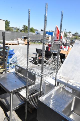 Chrome finish 3 tier wire shelving unit, durable metal construction, in used condition. Buyer must dismantle for shipping.
