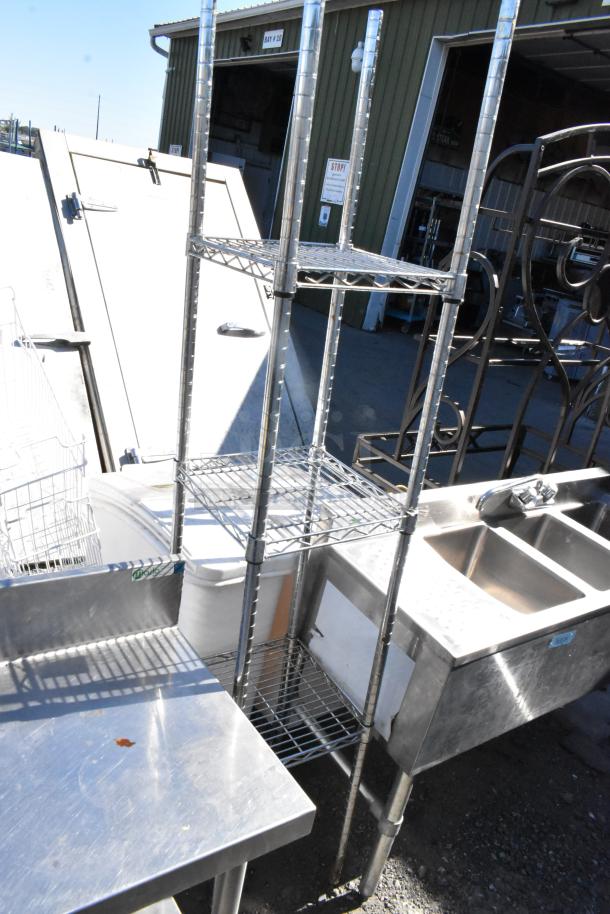 Chrome finish 3-tier wire shelving unit, durable construction, used condition, buyer must dismantle for shipping.