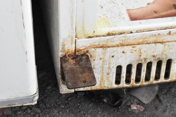 Entree CR1-EC metal single door reach-in cooler showing rust and wear. 115 volts, 1 phase.