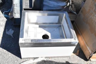 Brand new KoolMore MPS-1922123 stainless steel mop sink, scratch and dent condition, showcasing durability and practicality. Tags indicate NSF certification.