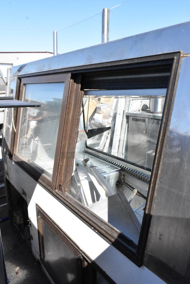 Marc Metal commercial deli display case, floor style, glass sliding doors, stainless steel shelves, fair condition.