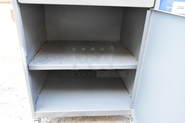 Gray Metal Cabinet w/ 2 Drawers on Commercial Casters. - Image 4 of 7