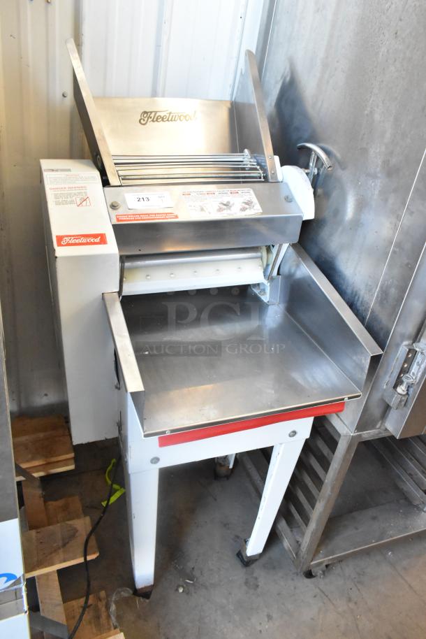 Fleetwood DR-400 commercial bread slicer, metal floor style, 115 volts, 1 phase, visible labels and controls, in good condition.