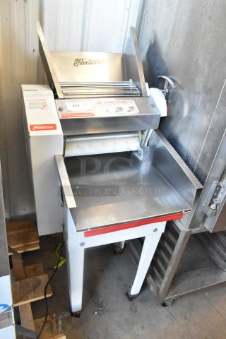 Fleetwood DR-400 commercial bread slicer, metal floor style, 115 volts, 1 phase, visible labels and controls, in good condition.