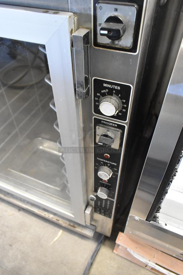 SuperSystems OP-3 stainless steel electric oven proofer, 120/208V, 3 phase, control panel with timer and temperature dials.