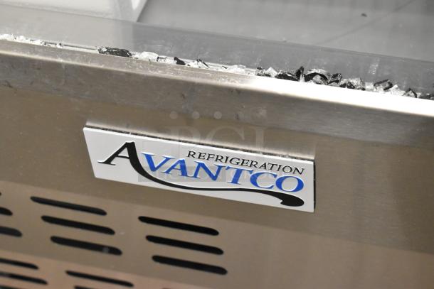 BRAND NEW Avantco stainless steel deli display case, commercial floor style. Note broken glass on top edge.