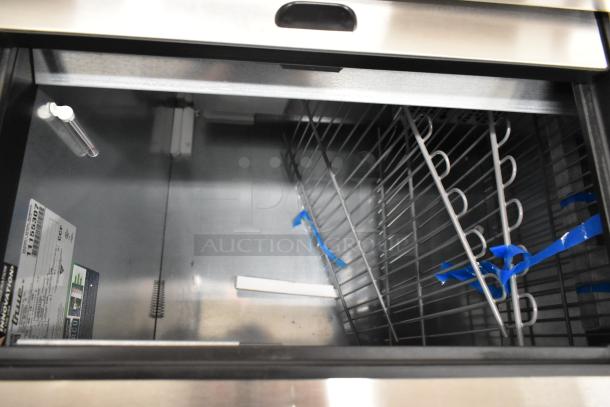 Brand new True TD-50-18-HC commercial back bar cooler with 2 sliding lids, internal racks, and visible compliance label. 115V, 1 phase.