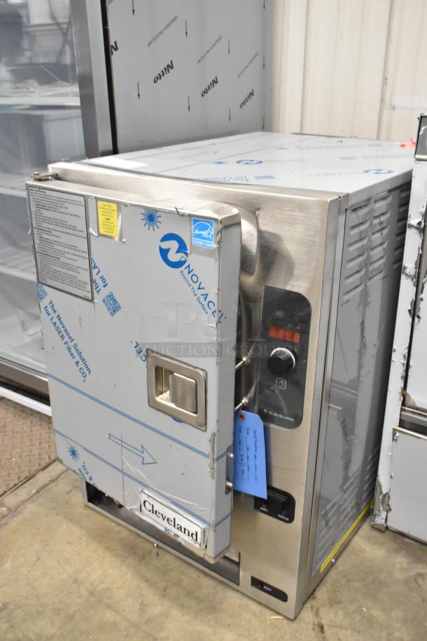 Brand new 2025 Cleveland 22CGT6.1 SteamChef 6 SST, natural gas, stainless steel 6-pan countertop steamer, 32,000 BTU, with protective wrapping.