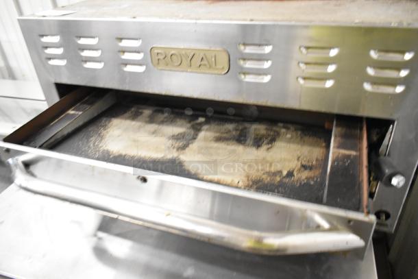 Royal Stainless Steel Commercial Gas Cheese Melter, visible wear, branded "Royal," ideal for high-volume kitchens.
