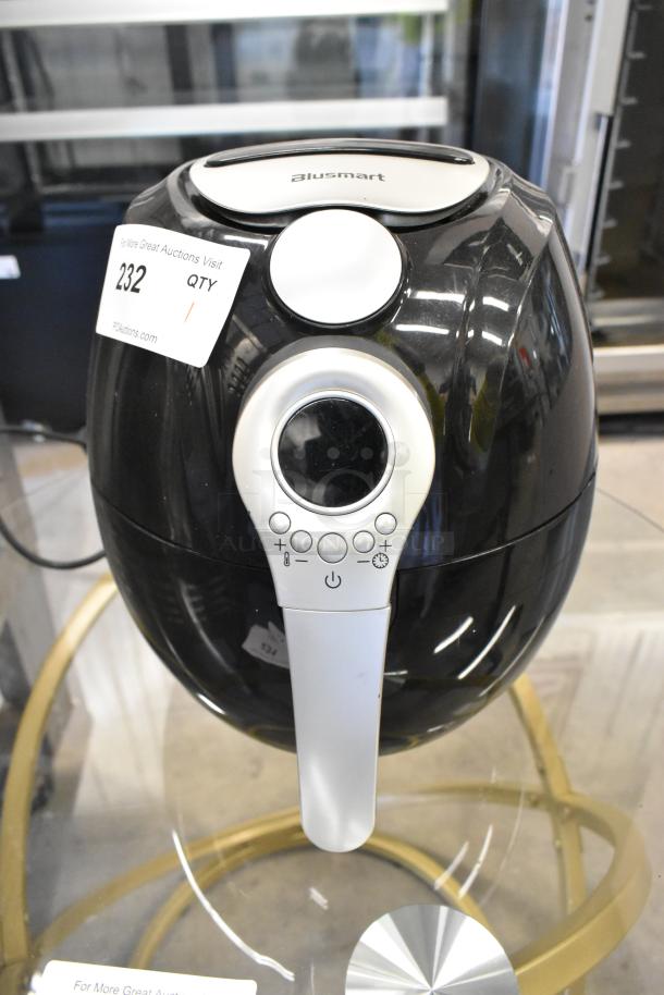Blusmart HF-898LCD Countertop Air Fryer, black and silver, digital controls, 120V, 1 Phase. Auction tag reads "232 QTY".
