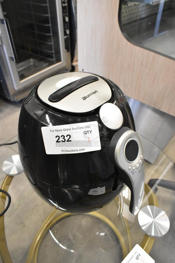 Blusmart HF-898LCD countertop air fryer, black finish, digital control panel, 120V, model number visible, excellent condition.