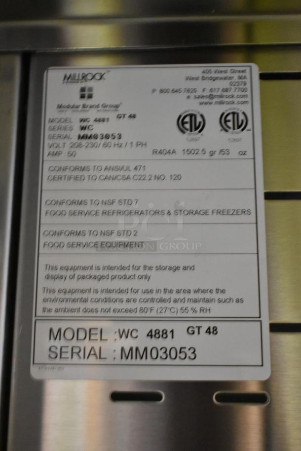 MillRock WC 4881 GT 48 commercial grab-n-go merchandiser label. 208-230V, 1 phase. Conforms to ANSI/UL 471, NSF standards.