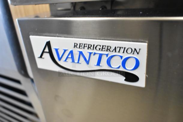 Brand new Avantco 178CBE72HC stainless steel chef base with 4 drawers, commercial casters, 115V, 1 phase. Visible Avantco logo.