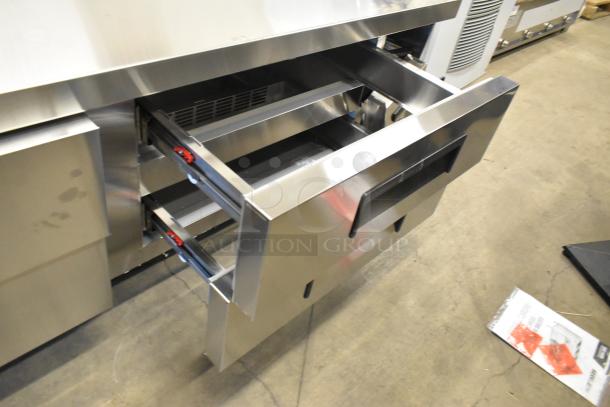 Brand new Avantco 178CBE72HC stainless steel 4-drawer chef base on casters. 115V, 1 phase, commercial use, minor scratches.