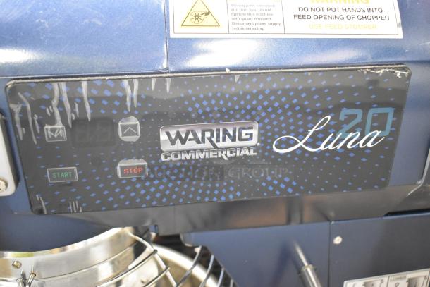 BRAND NEW Waring WSM20LT Luna 20 Quart Metal Countertop Planetary Dough Mixer. Comes with bowl, guard, whisk, 120V, 1 phase.