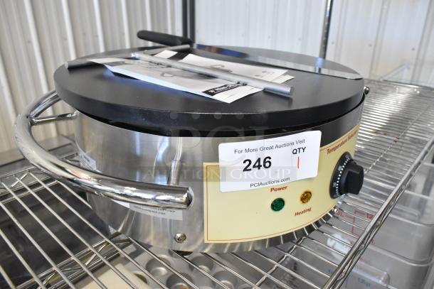 BRAND NEW Carnival King 382TCMPT16A 16" Stainless Steel Crepe Maker, non-stick, 120V. Includes scratch and dent label.