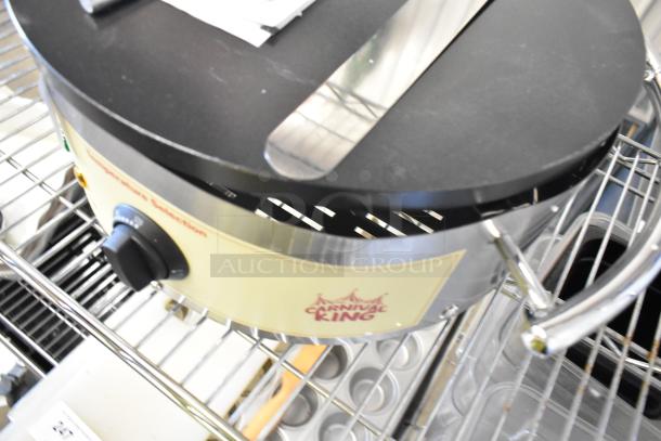 BRAND NEW 2025 Carnival King 382TCMPT16A Stainless Steel 16" Crepe Maker, non-stick, 120V, 1 phase, with logo and temperature dial.