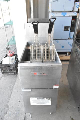 Cecilware stainless steel commercial deep fat fryer with two metal fry baskets, used condition.