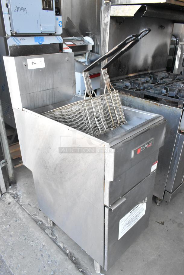 Cecilware stainless steel commercial deep fat fryer with two metal fry baskets, floor style, good condition.