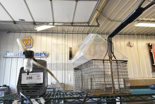 Lot featuring a metal fry basket, clear poly bin, and motor. Includes auction tag labeled "256." Ideal for industrial kitchen use.