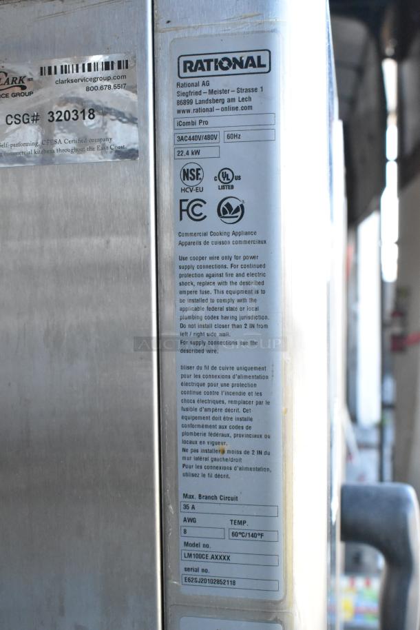Stainless steel Rational iCombiPro convection oven, model LM100CE.AXXXX, commercial-grade, 440/480V, 3-phase.