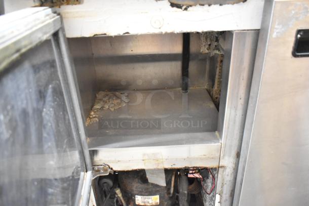 Cooltech Custom 36LB stainless steel undercounter cooler, 2 doors, 115 volts, visible interior wear, commercial use.