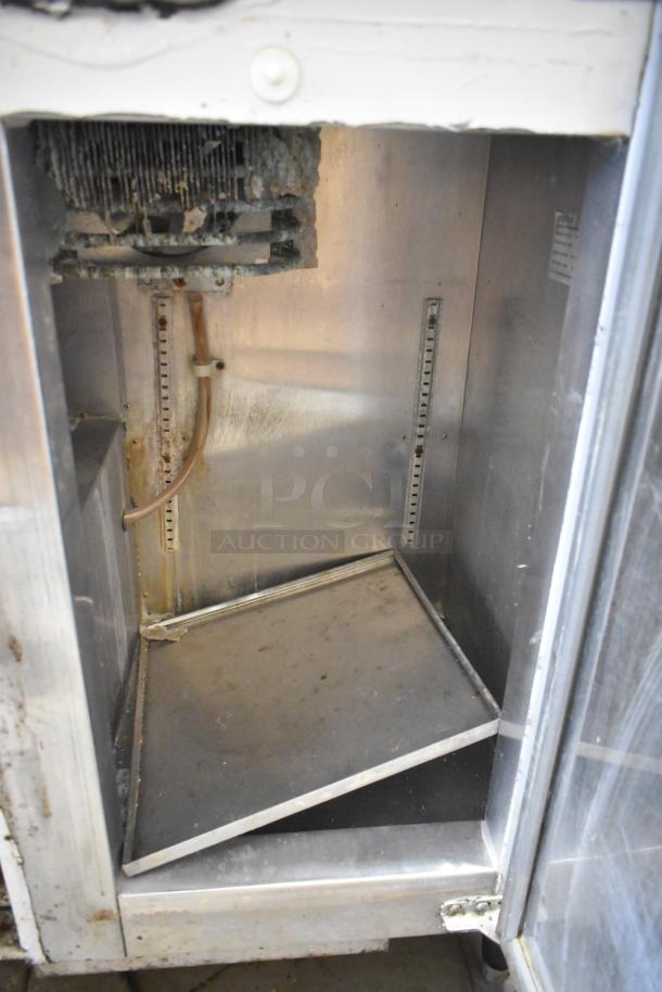Cooltech Custom 36LB stainless steel undercounter cooler, 2 doors, interior view showing shelving and cooling unit, used condition.