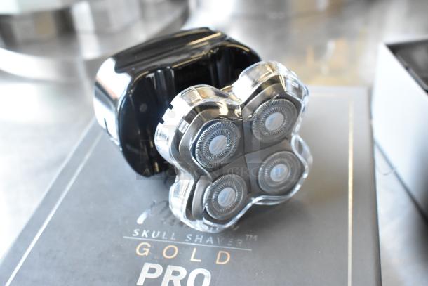 3 brand new Pitbull Gold Pro PBG4-8700 head and face shavers, featuring a sleek black design with four rotary blades.