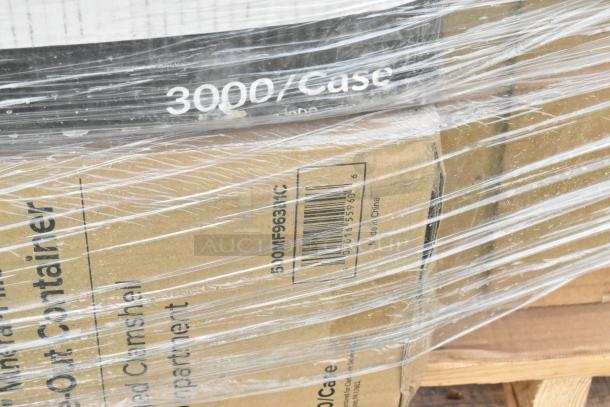 Plastic-wrapped pallet with 26 scratch and dent items, including cartons labeled "3000/Case." Contains napkins, cups, containers.