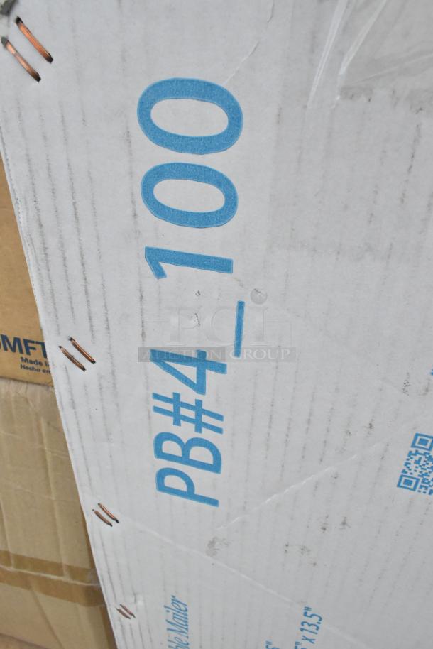 Cardboard box marked "PB#4 100," containing 26 new scratch and dent items like napkins, cold cups, and containers.