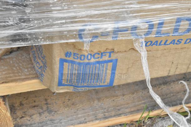 Cardboard box marked "#500CFT" with visible wear, wrapped in plastic. Contains new scratch and dent items, 26 total.