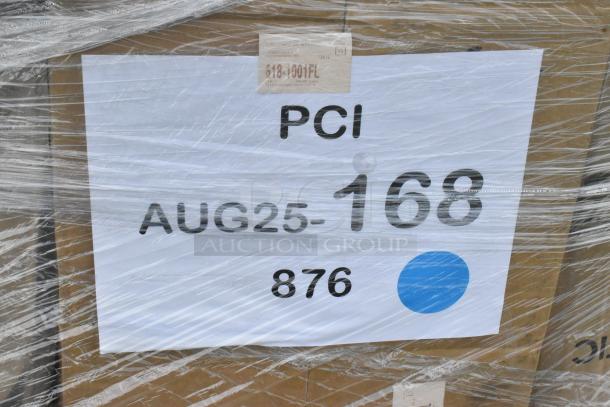 Plastic-wrapped pallet labeled "PCI AUG25-168 876," containing 32 brand new scratch and dent items.