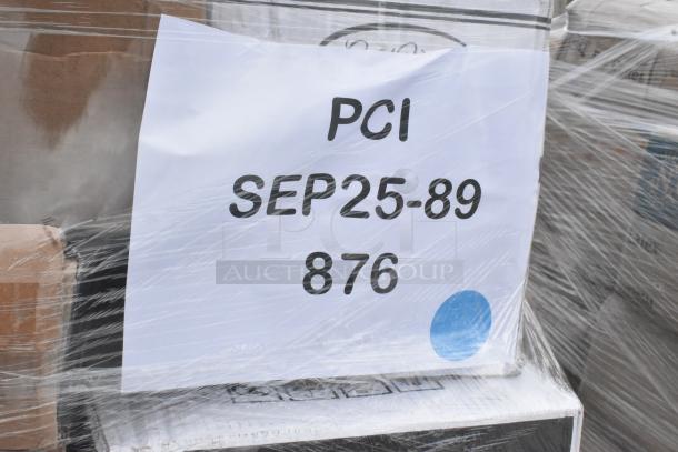 31 brand new scratch and dent items wrapped in plastic. Label shows "PCI SEP25-89 876." Includes various kitchenware.