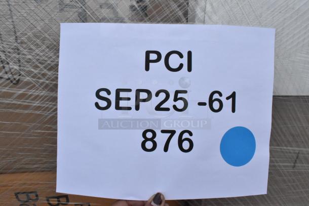 Pallet labeled PCI SEP25-61 876, containing 29 new scratch and dent items like cup carriers, produce baskets, and containers.