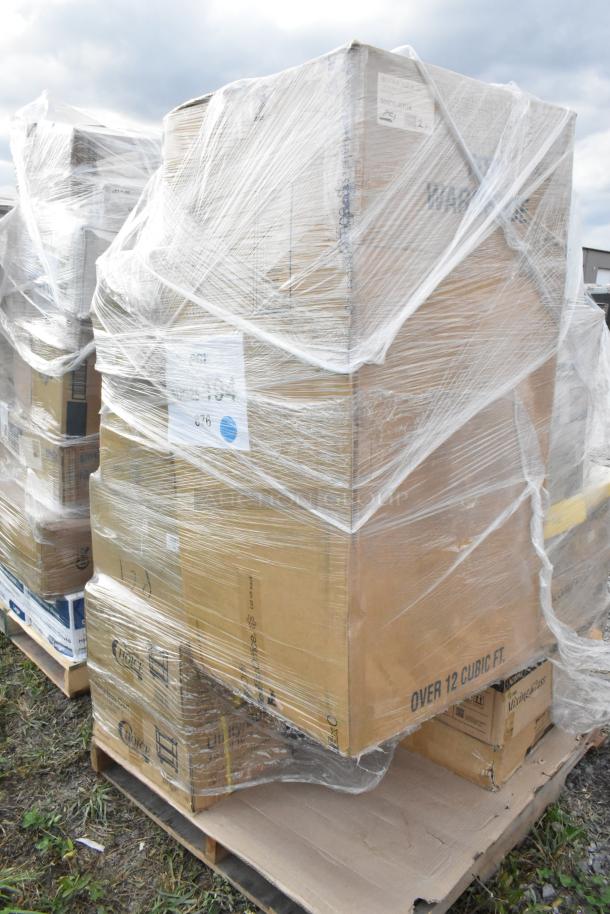 Pallet of 24 new scratch and dent items, wrapped in plastic. Includes mixing glasses, rice cooker, cart.