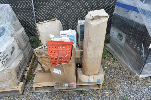 Auction pallet with 16 brand new scratch and dent items including various boxed and wrapped goods for sale.